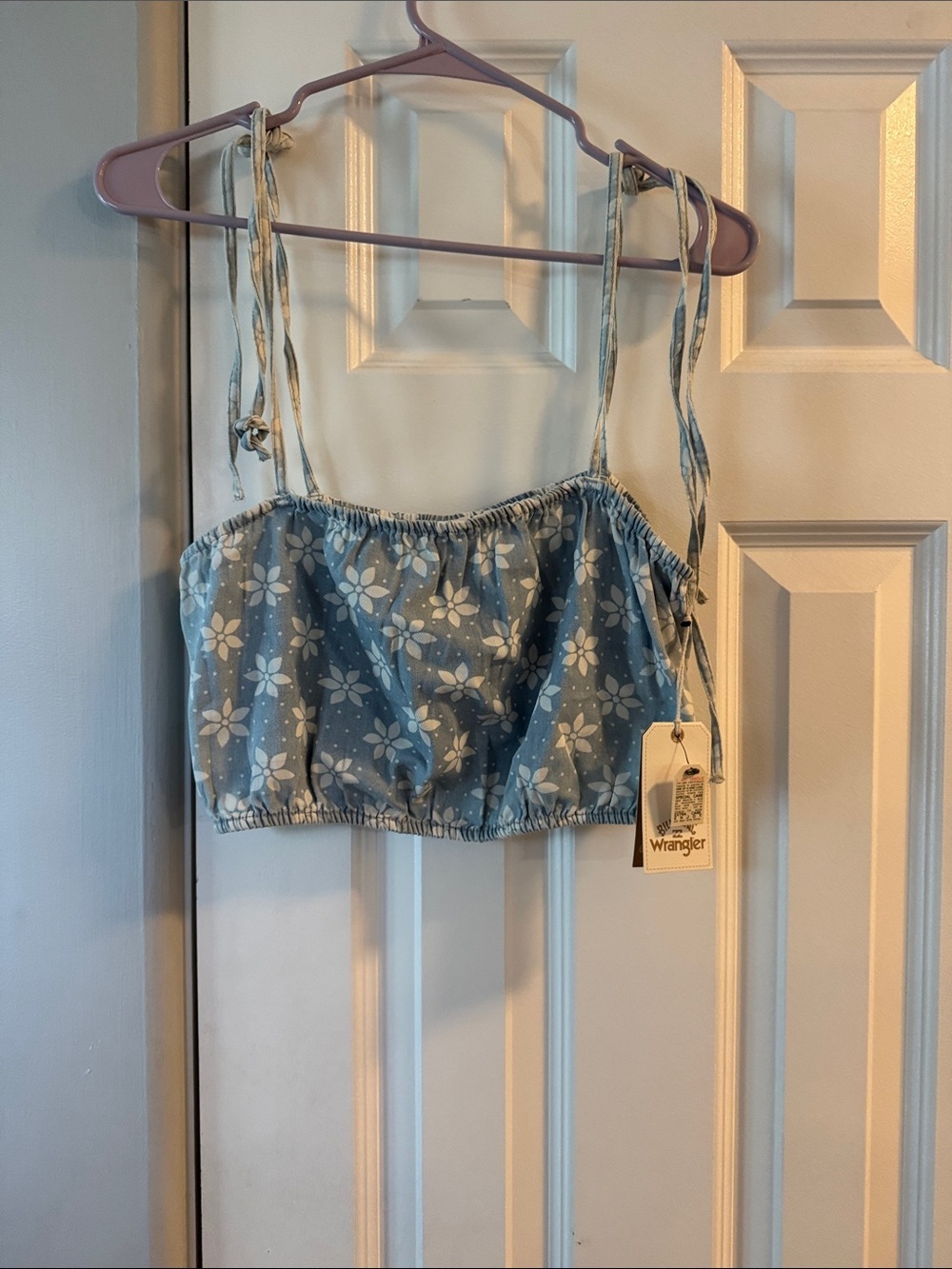 Billabong Wrangler Light Blue Floral Tie-Shoulder Crop Top